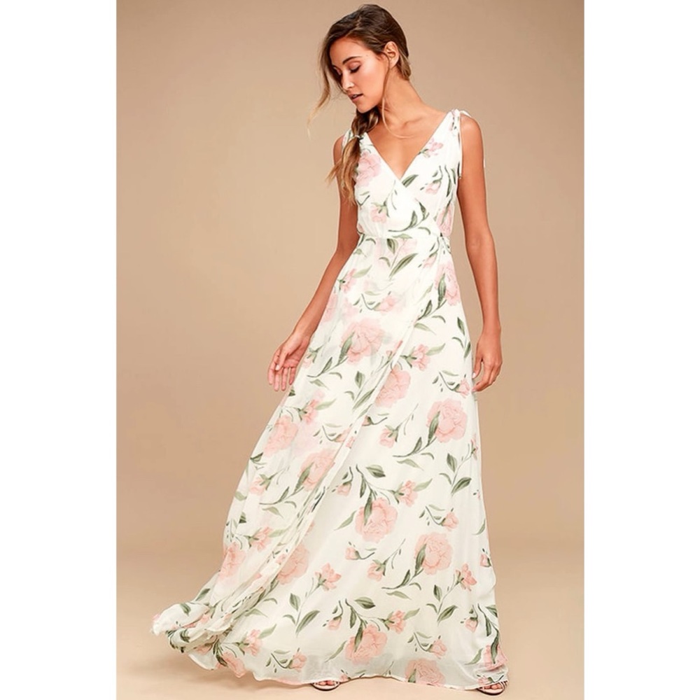 Lulus Romantic Possibilities White Floral Print Maxi Dress